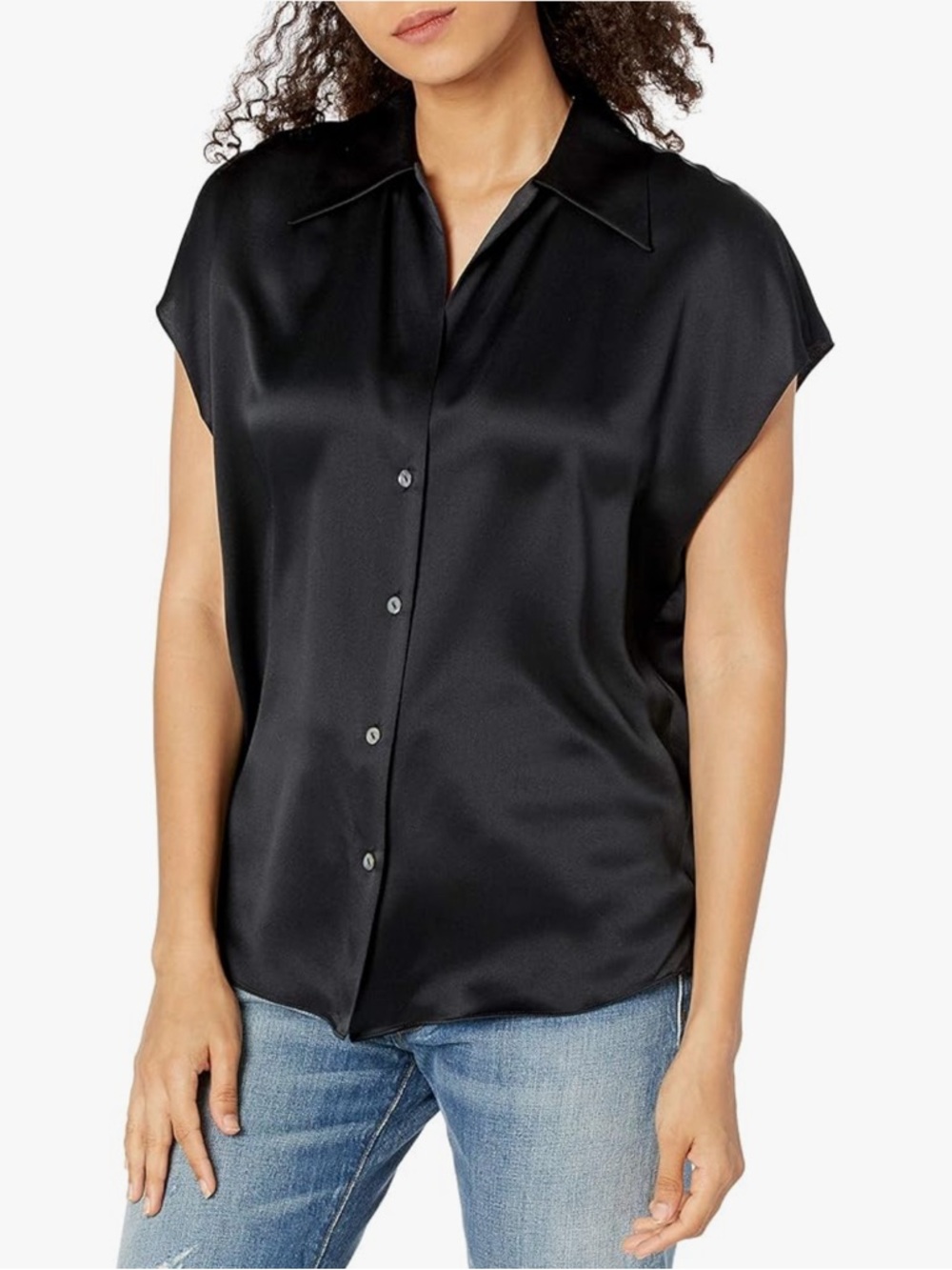 Vince Women's Shaped Collar Cap Sleeve Blouse sz XS #AA
